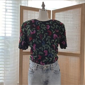 VINTAGE 1980’s floral beaded cocktail top